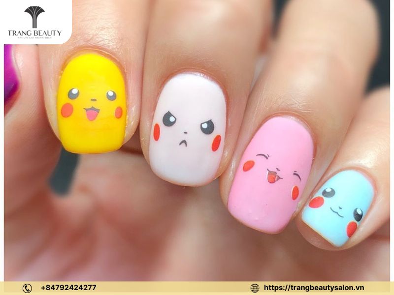 Mẫu nail phim hoạt hình Pikachu